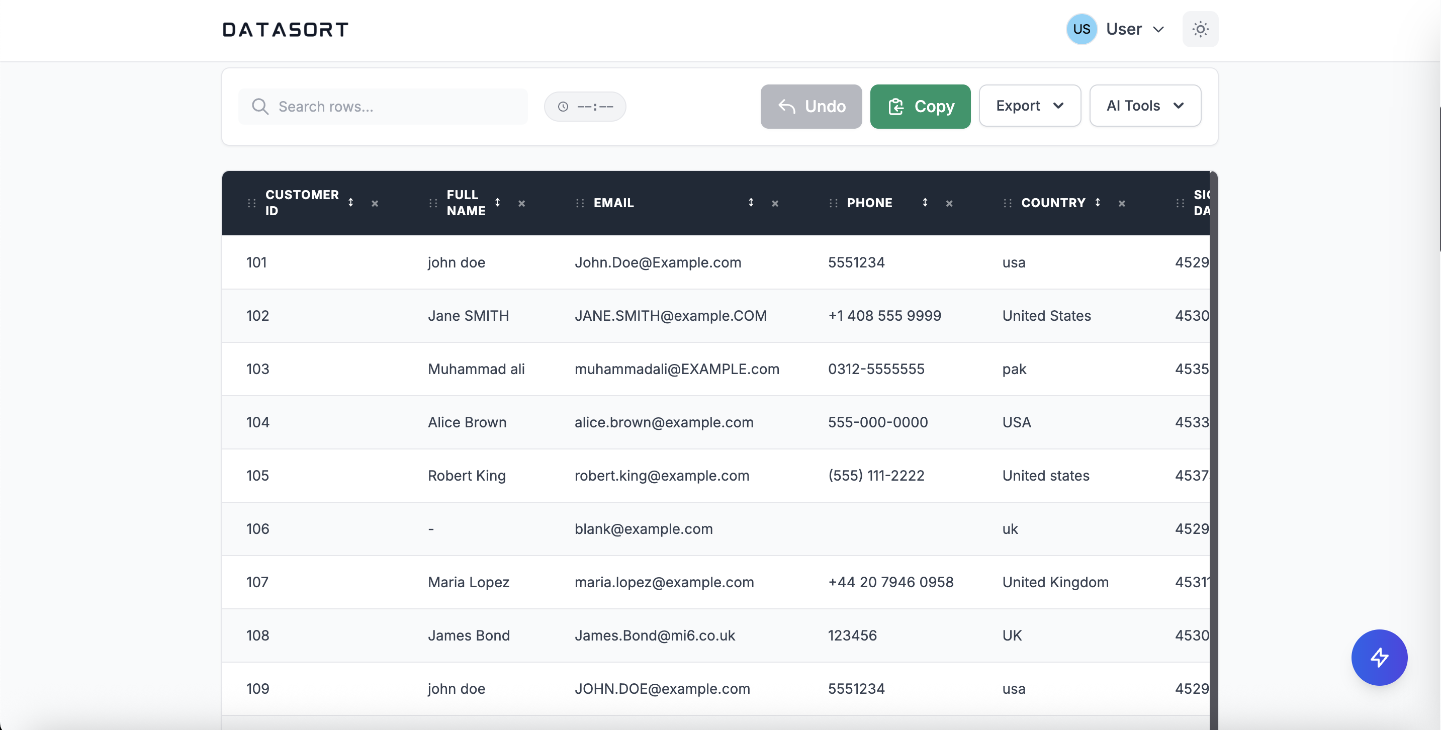 DataSort Interface Light Mode
