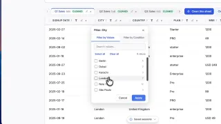 Filtering a spreadsheet column by selected values in DataSort